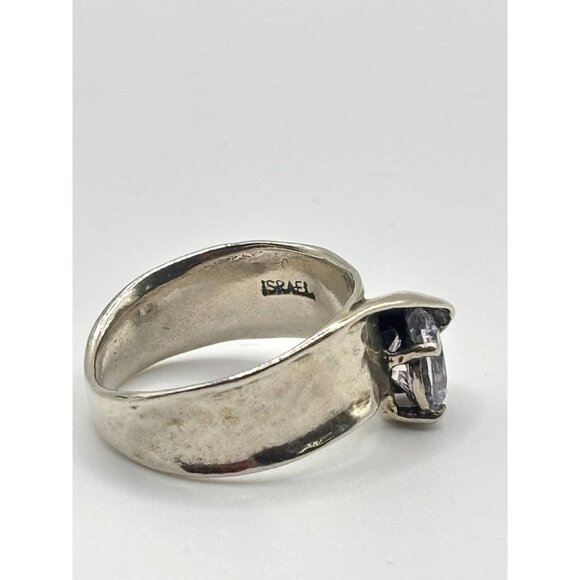 Noa Zuman Israel 925 Sterling Silver White Stone Hammered Ring Size 9 - Picture 5 of 11